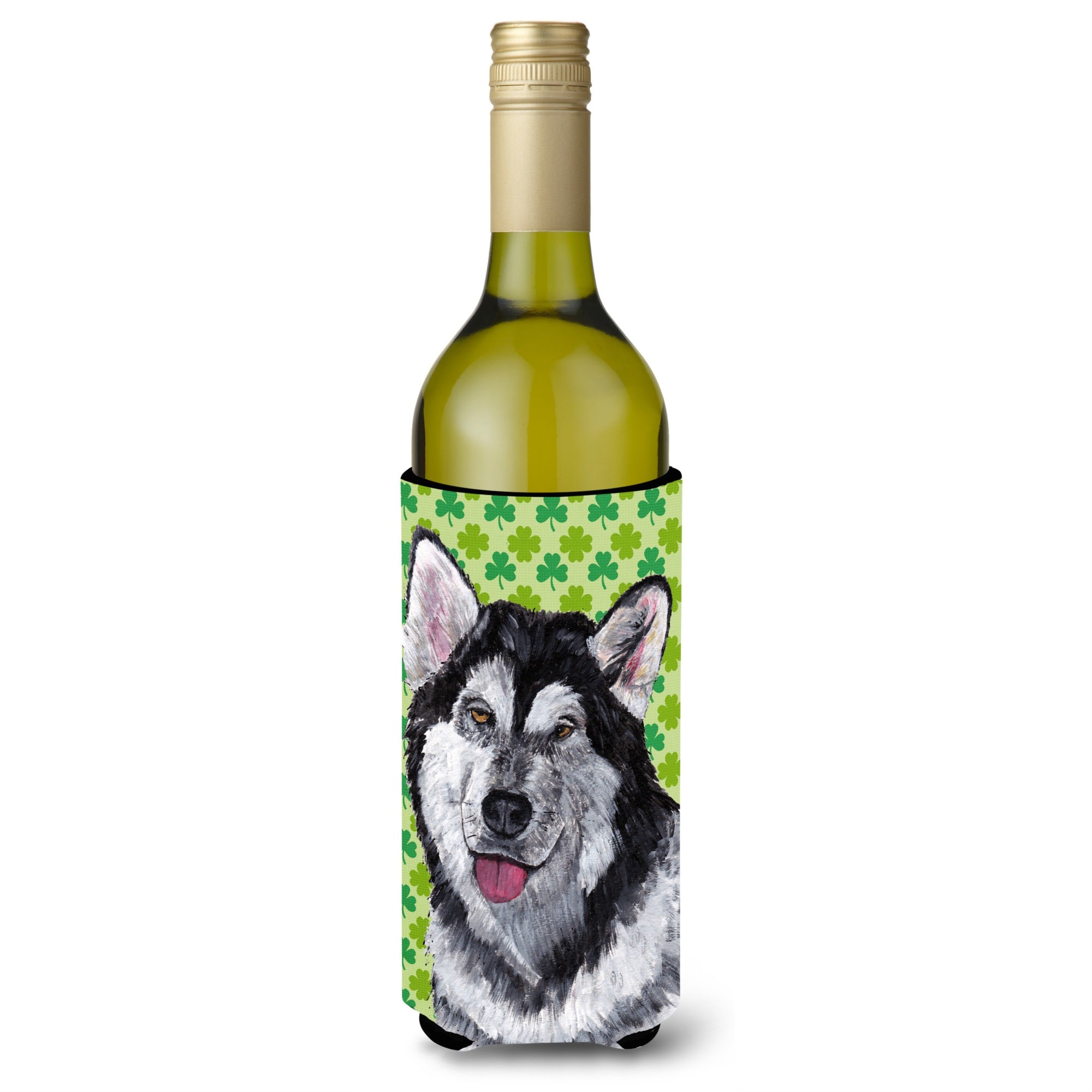 Alaskan Malamute St. Patrick'S Day Shamrock Wine Bottle Beverage Insulator Hugger Sc9493Literk