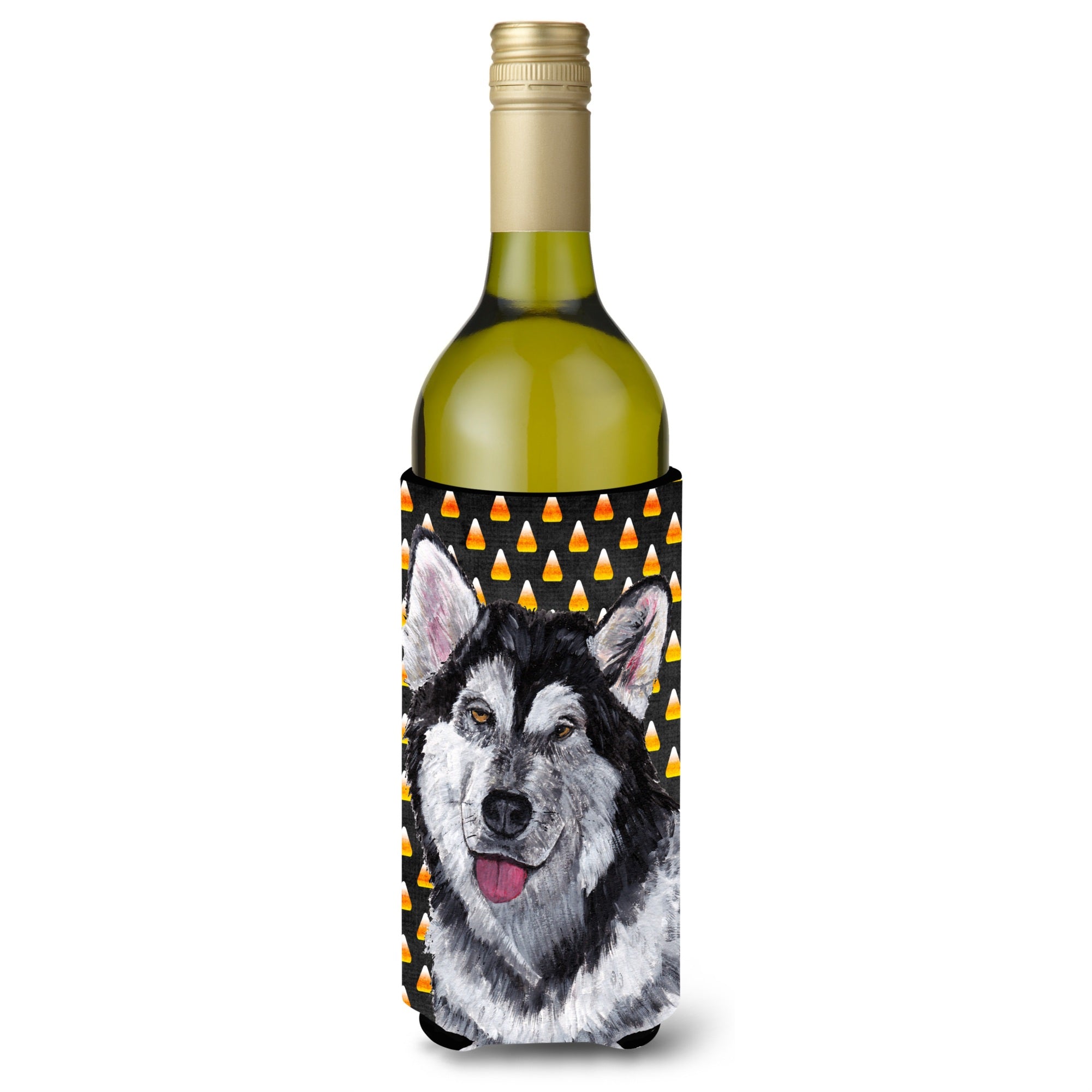 Alaskan Malamute Candy Corn Halloween Wine Bottle Beverage Insulator Hugger Sc9496Literk