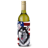Alaskan Malamute Usa Patriotic American Flag Wine Bottle Beverage Insulator Hugger Sc9497Literk