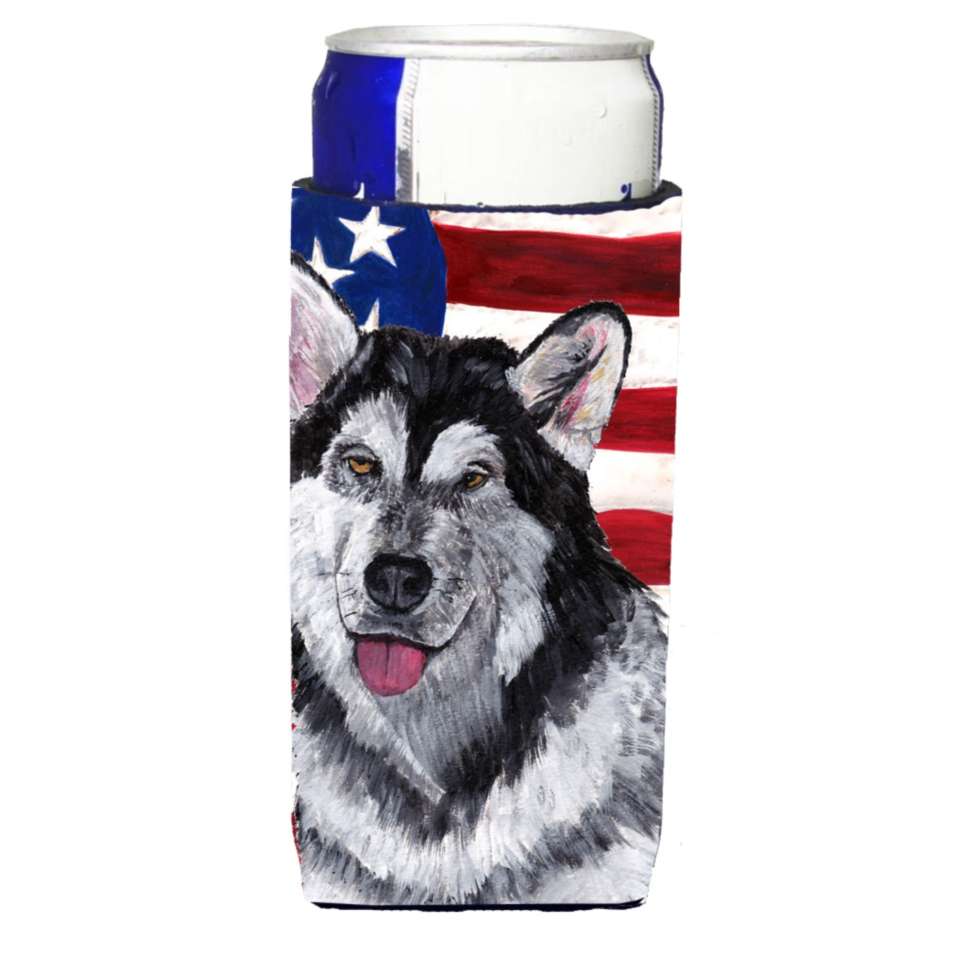 Alaskan Malamute Usa Patriotic American Flag Ultra Beverage Insulators For Slim Cans Sc9497Muk