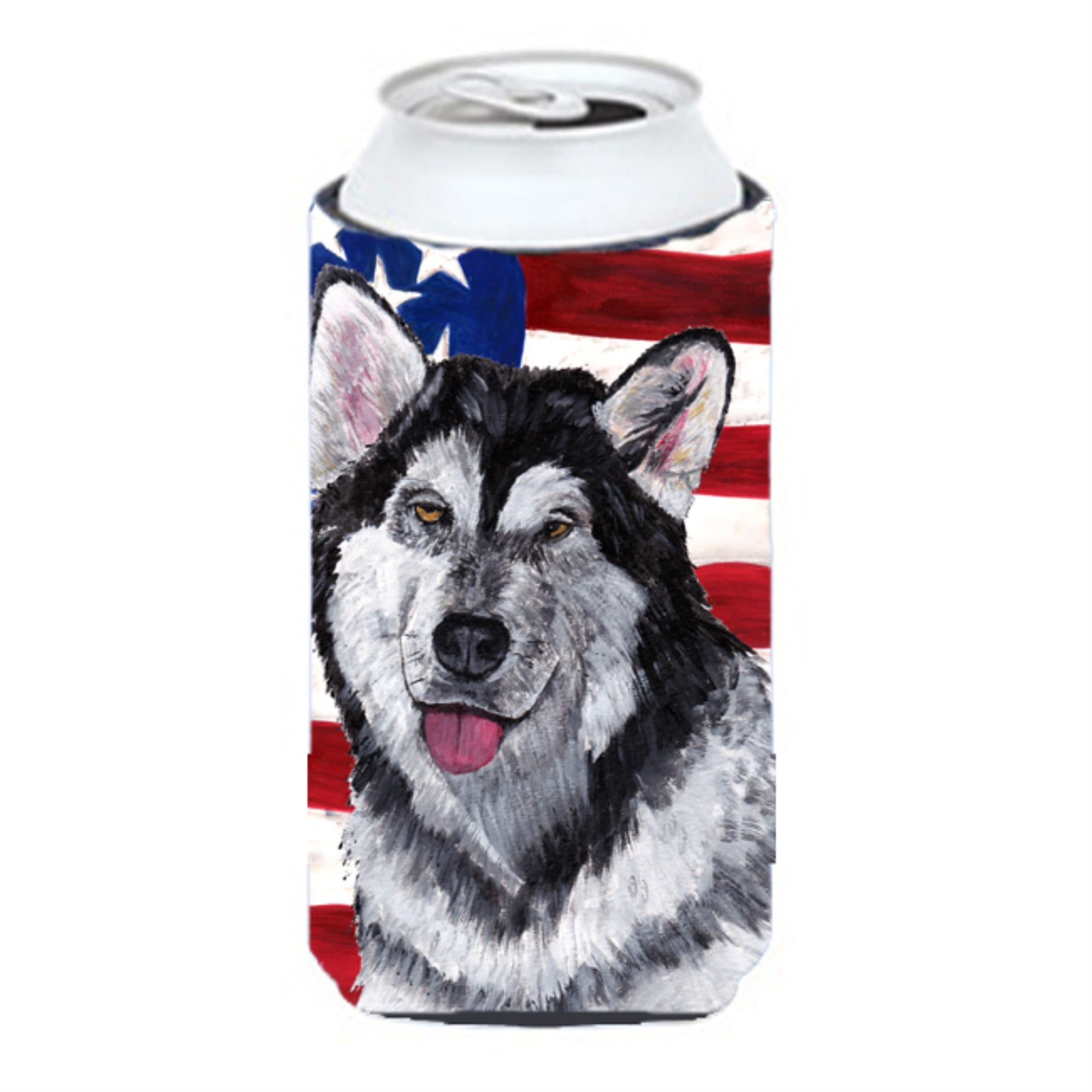 Alaskan Malamute Usa Patriotic American Flag Tall Boy Beverage Insulator Hugger Sc9497Tbc