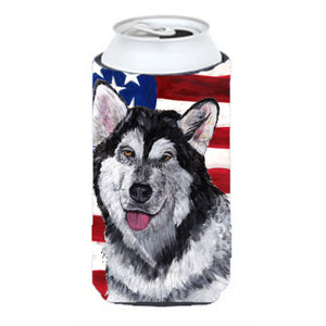 Alaskan Malamute Usa Patriotic American Flag Tall Boy Beverage Insulator Hugger Sc9497Tbc
