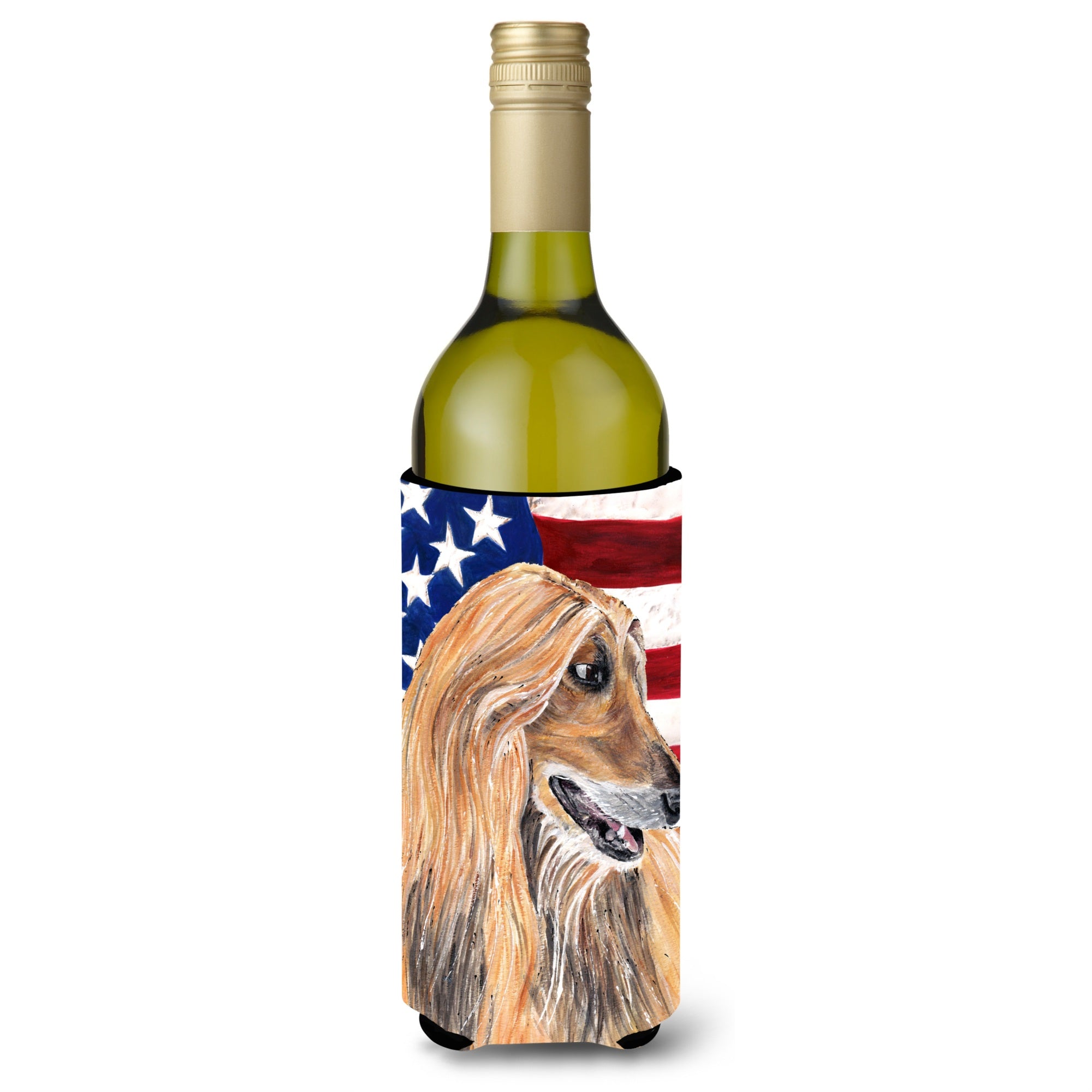Afghan Hound Usa Patriotic American Flag Wine Bottle Beverage Insulator Hugger Sc9506Literk