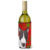 Bull Terrier Red Snowflake Christmas Wine Bottle Beverage Insulator Beverage Insulator Hugger