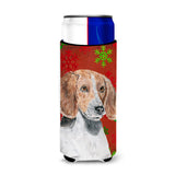 English Foxhound Red Snowflake Christmas Ultra Beverage Insulators For Slim Cans