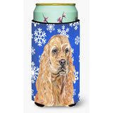 Cocker Spaniel Blue Snowflake Winter Tall Boy Beverage Insulator Beverage Insulator Hugger