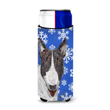 Bull Terrier Blue Snowflake Winter Ultra Beverage Insulators For Slim Cans
