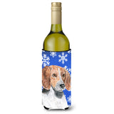 English Foxhound Blue Snowflake Winter Wine Bottle Beverage Insulator Beverage Insulator Hugger