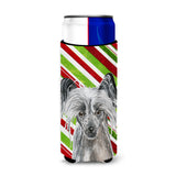 Chinese Crested Candy Cane Christmas Ultra Beverage Insulators For Slim Cans