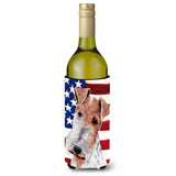 Wire Fox Terrier With American Flag Usa Wine Bottle Beverage Insulator Hugger Sc9628Literk