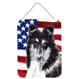 Caroline'S Treasures Black And White Collie With American Flag Usa Wall Or Door Hanging Prints, 16 X 12