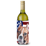 Staffordshire Bull Terrier Staffie With American Flag Usa Wine Bottle Beverage Insulator Hugger Sc9632Literk
