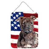Caroline'S Treasures Sc9633Ds1216 Staffordshire Bull Terrier Staffie With American Flag Usa Wall Or Door Hanging Prints, 16,