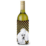 White Toy Poodle Candy Corn Halloween Wine Bottle Beverage Insulator Hugger Sc9653Literk