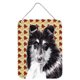 Caroline'S Treasures Black And White Collie Fall Leaves Wall Or Door Hanging Prints, 16 X 12