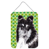 Caroline'S Treasures Black And White Collie Lucky Shamrock St. Patrick'S Day Wall Or Door Hanging Prints, 16 X 12