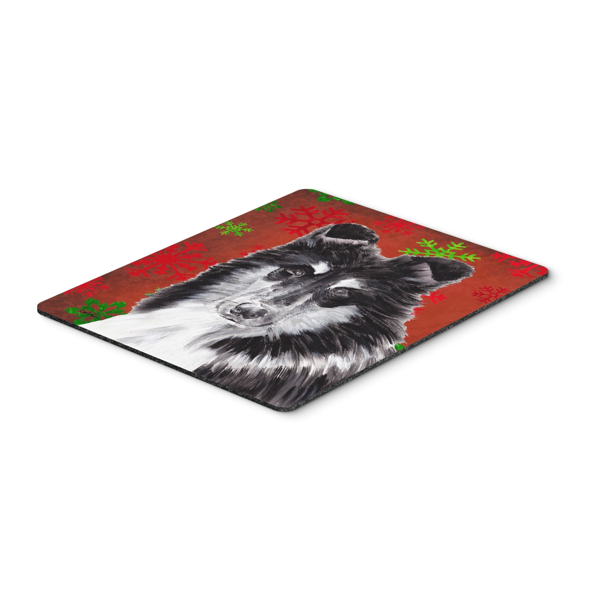 Caroline'S Treasures Black & White Collie Red Snowflakes Holiday Mouse Pad/Hot Pad/Trivet (Sc9750Mp)