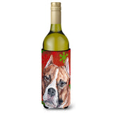 Staffordshire Bull Terrier Staffie Red Snowflakes Holiday Wine Bottle Beverage Insulator Hugger Sc9752Literk