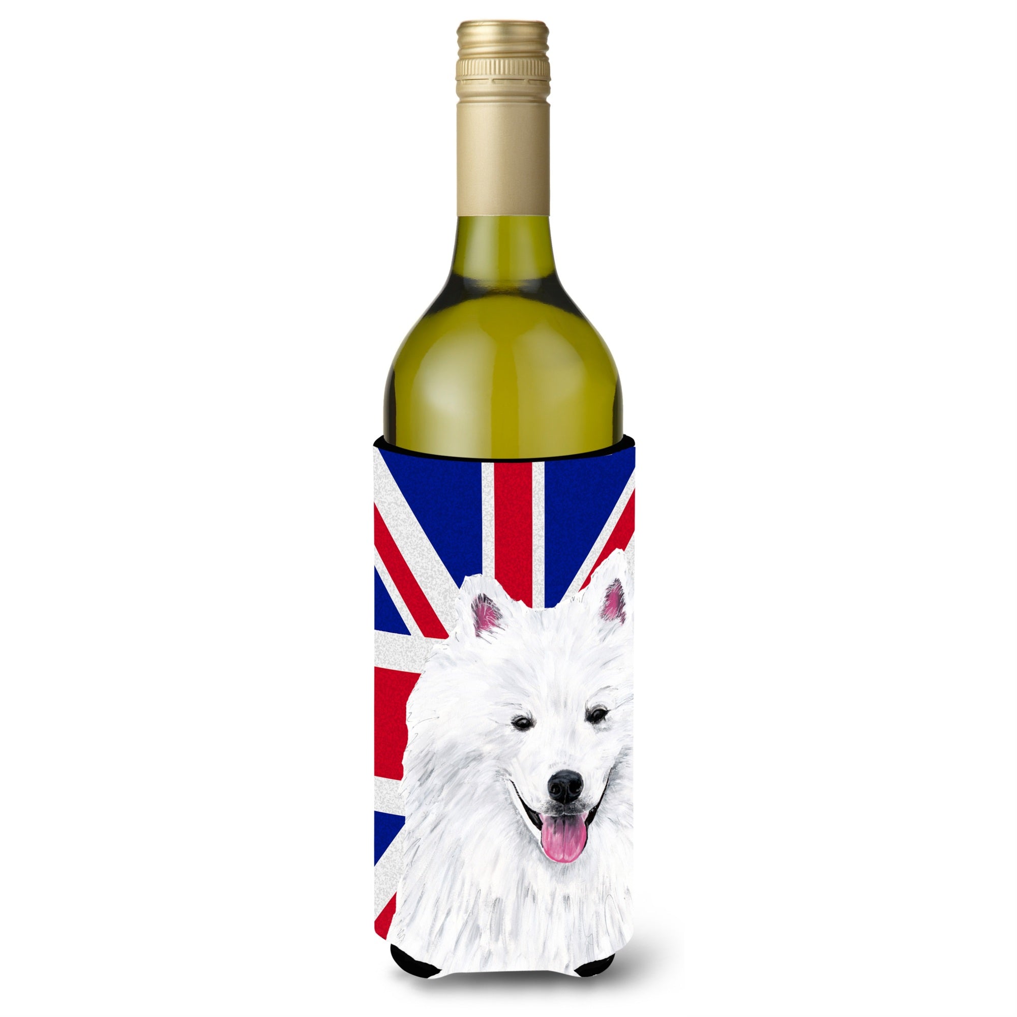 American Eskimo With English Union Jack British Flag Wine Bottle Beverage Insulator Hugger Sc9836Literk