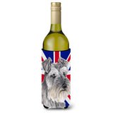 Caroline'S Treasures Sc9850Literk Schnauzer With English Union Jack British Flag Wine Bottle Koozie Hugger, 750 Ml, Multicolor