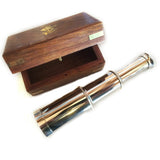 Brass & Chrome Pullout Telescope 6.25 W/ Wooden Box