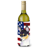 Usa American Flag With Fox Terrier Wine Bottle Beverage Insulator Beverage Insulator Hugger