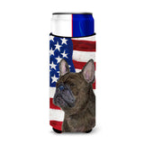 Usa American Flag With French Bulldog Ultra Beverage Insulators For Slim Cans Ss4003Muk