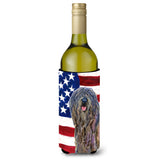 Usa American Flag With Bergamasco Sheepdog Wine Bottle Beverage Insulator Beverage Insulator Hugger