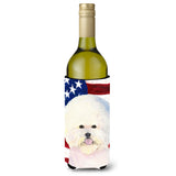 Usa American Flag With Bichon Frise Wine Bottle Beverage Insulator Beverage Insulator Hugger Ss4011Literk