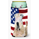Usa American Flag With Wheaten Terrier Soft Coated Tall Boy Beverage Insulator Beverage Insulator Hugger