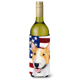 Usa American Flag With Bull Terrier Wine Bottle Beverage Insulator Beverage Insulator Hugger