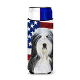 Usa American Flag With Bearded Collie Ultra Beverage Insulators For Slim Cans Ss4024Muk