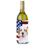 Usa American Flag With Clumber Spaniel Wine Bottle Beverage Insulator Beverage Insulator Hugger