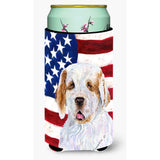 Usa American Flag With Clumber Spaniel Tall Boy Beverage Insulator Beverage Insulator Hugger