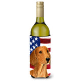 Usa American Flag With Dachshund Wine Bottle Beverage Insulator Beverage Insulator Hugger Ss4049Literk