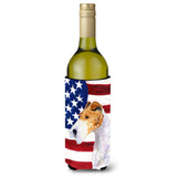 Usa American Flag With Fox Terrier Wine Bottle Beverage Insulator Beverage Insulator Hugger Ss4057Literk
