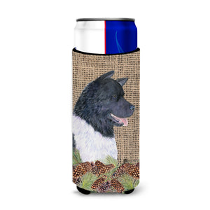 Akita On Faux Burlap With Pine Cones Ultra Beverage Insulators For Slim Cans Ss4061Muk