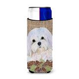 Maltese On Faux Burlap With Pine Cones Ultra Beverage Insulators For Slim Cans Ss4073Muk