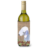 Bedlington Terrier On Faux Burlap With Pine Cones Wine Bottle Beverage Insulator Beverage Insulator Hugger