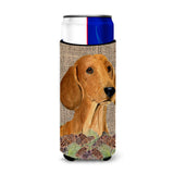 Dachshund On Faux Burlap With Pine Cones Ultra Beverage Insulators For Slim Cans Ss4078Muk