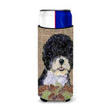 Portuguese Water Dog On Faux Burlap With Pine Cones Ultra Beverage Insulators For Slim Cans Ss4081Muk