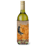 Chow Chow On Faux Burlap With Pine Cones Wine Bottle Beverage Insulator Beverage Insulator Hugger Ss4091Literk