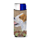 Jack Russell Terrier On Faux Burlap With Pine Cones Ultra Beverage Insulators For Slim Cans Ss4093Muk