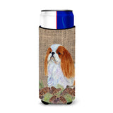 English Toy Spaniel On Faux Burlap With Pine Cones Ultra Beverage Insulators For Slim Cans Ss4096Muk