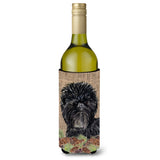 Affenpinscher On Faux Burlap With Pine Cones Wine Bottle Beverage Insulator Beverage Insulator Hugger