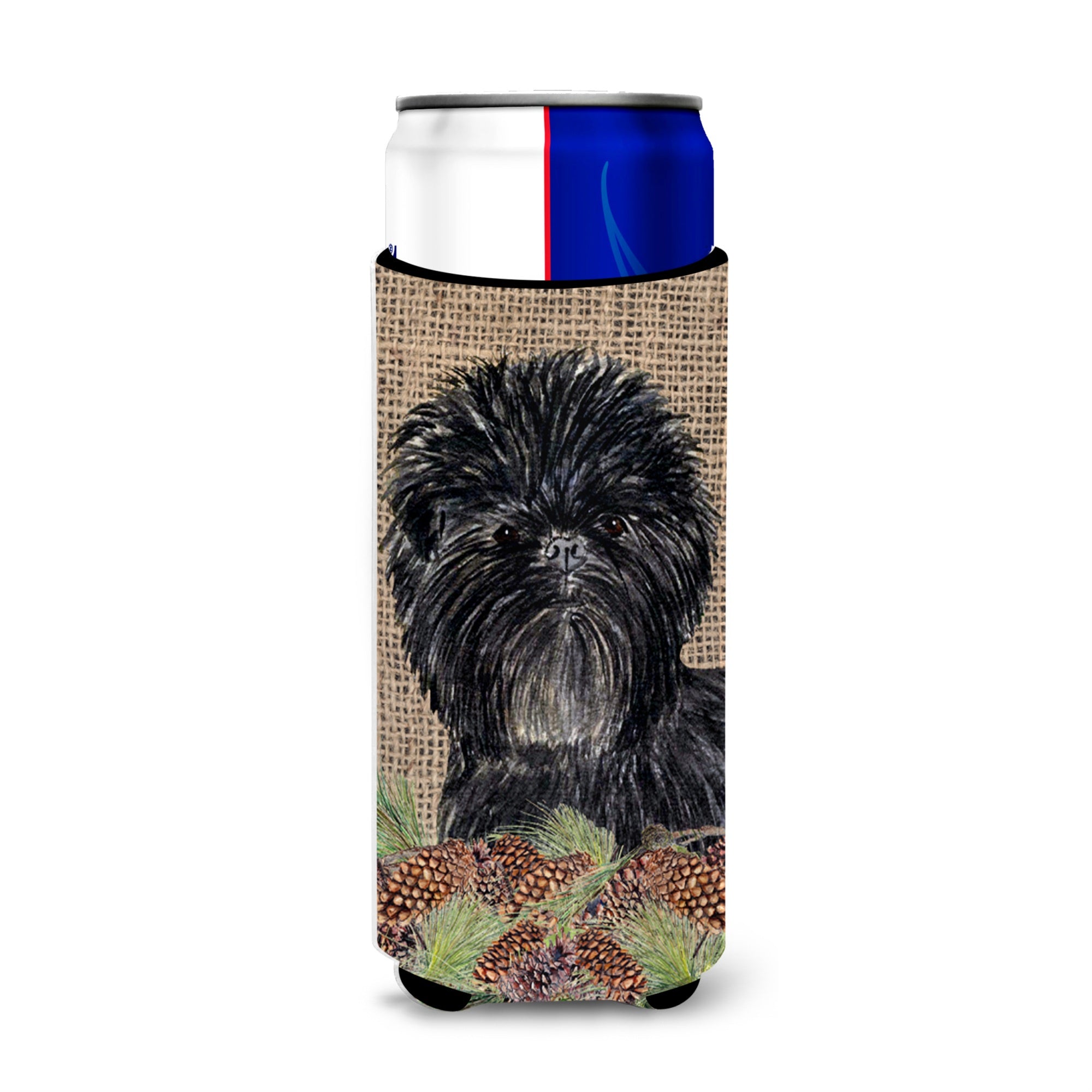 Affenpinscher On Faux Burlap With Pine Cones Ultra Beverage Insulators For Slim Cans Ss4100Muk