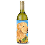 Golden Retriever In Summer Flowers Wine Bottle Beverage Insulator Beverage Insulator Hugger