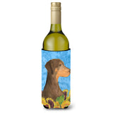 Doberman In Summer Flowers Wine Bottle Beverage Insulator Beverage Insulator Hugger