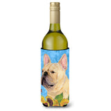 French Bulldog In Summer Flowers Wine Bottle Beverage Insulator Beverage Insulator Hugger