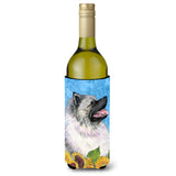 Keeshond In Summer Flowers Wine Bottle Beverage Insulator Beverage Insulator Hugger